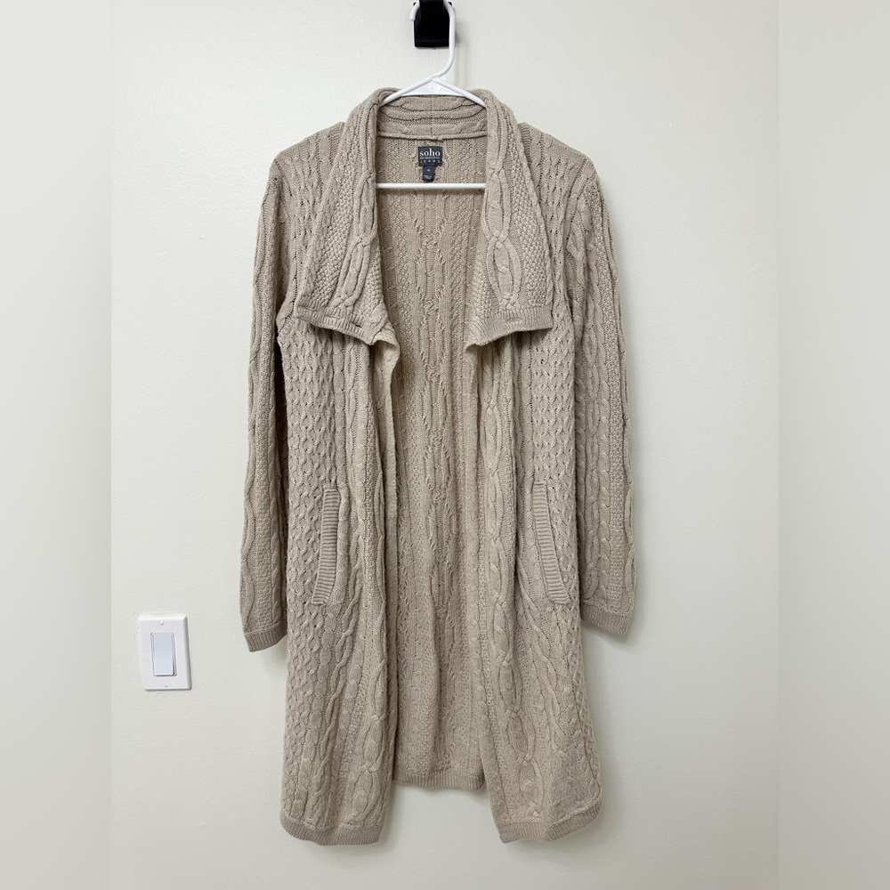 Long tan knit cardigan